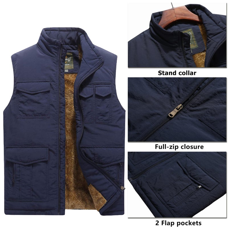 Vcansion Men's Winter Warm Puffer Vest Quilted Padded Sleeveless Jacket Black US 2XL/Asian 6XL - Image 2